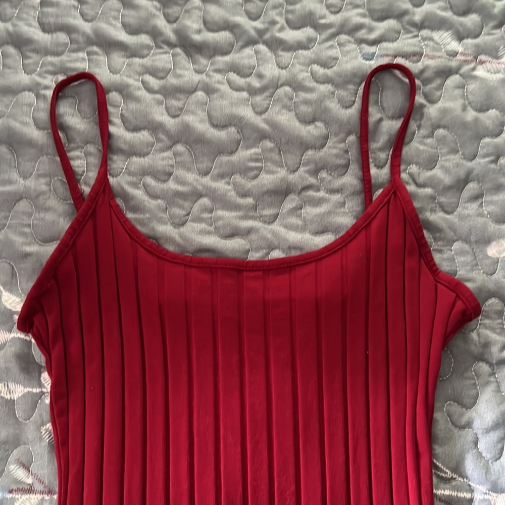 Red Ribbed Mini Dress - Picture 3 of 4
